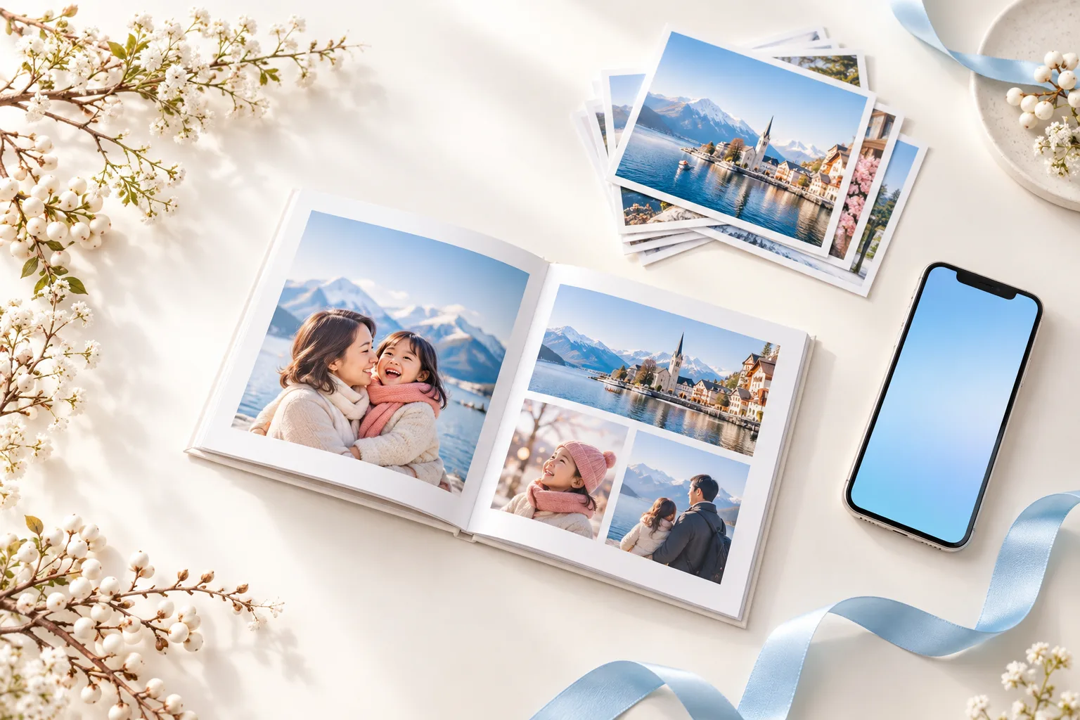 フォトブック、写真プリント、スマートフォンのイメージ